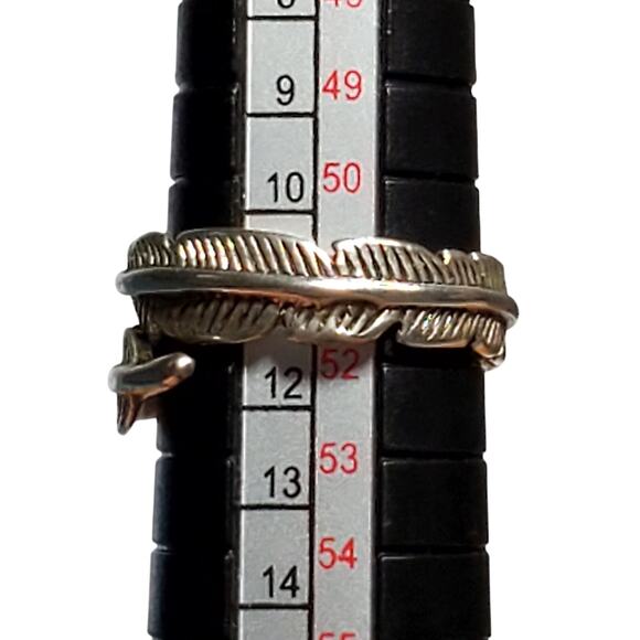 Silver Tone Feather Wrap Ring Sz 6 Unsigned - Picture 5 of 6